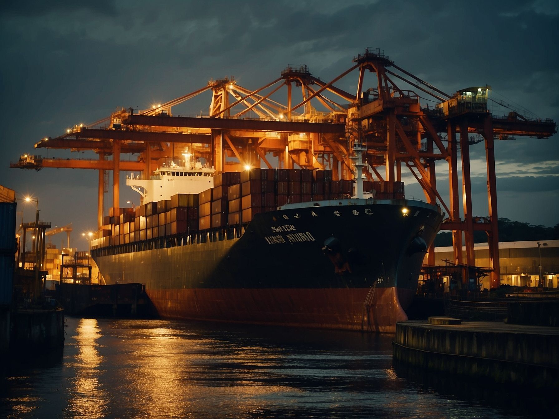 Kapal kargo di terminal sungai Kuching, Sarawak